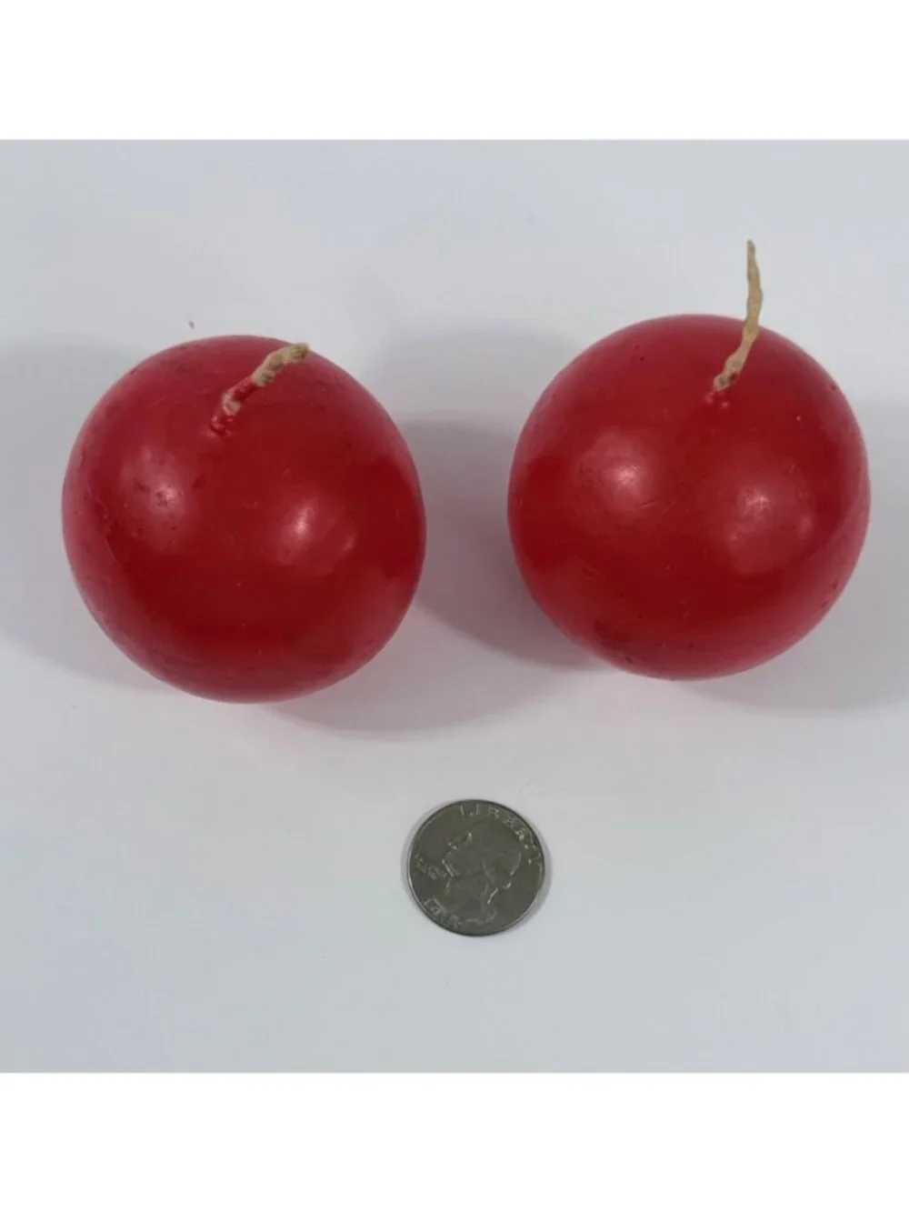 Vintage 1970s Round Scandinavian MCM Red Parrafin Spherical Ball Candles Set Of